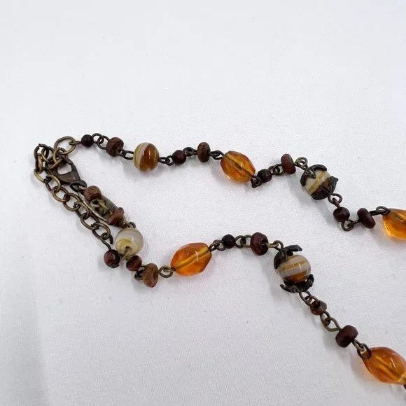 NWOT - NY & CO - Brown, Orange & Cream Beaded BOHO Style “Y” 16” Necklace - Picture 8 of 8